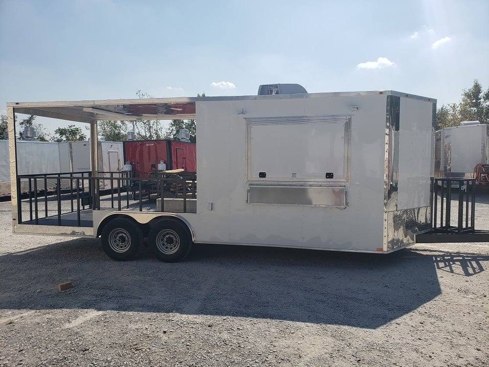604-8.5-x-22-white-bbq-porch-concession-food-trailer-5.jpg 8.5' x 22' White BBQ Porch Concession Food Trailer