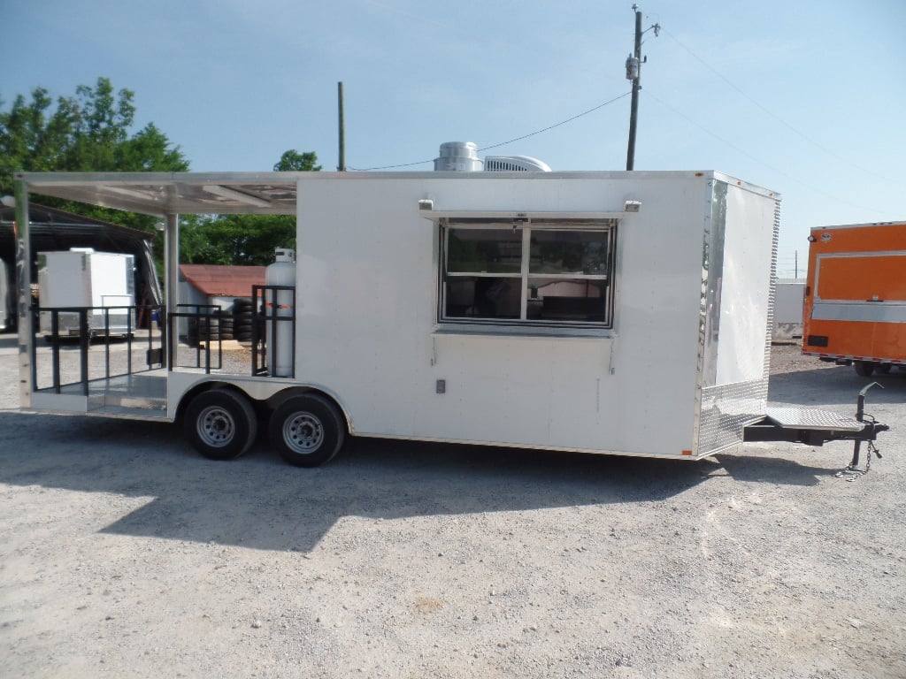608-8.5-x-22-white-concession-porch-style-bbq-trailer-with-appliances-1.jpg 8.5' x 22' White Concession Porch Style BBQ Trailer With Appliances