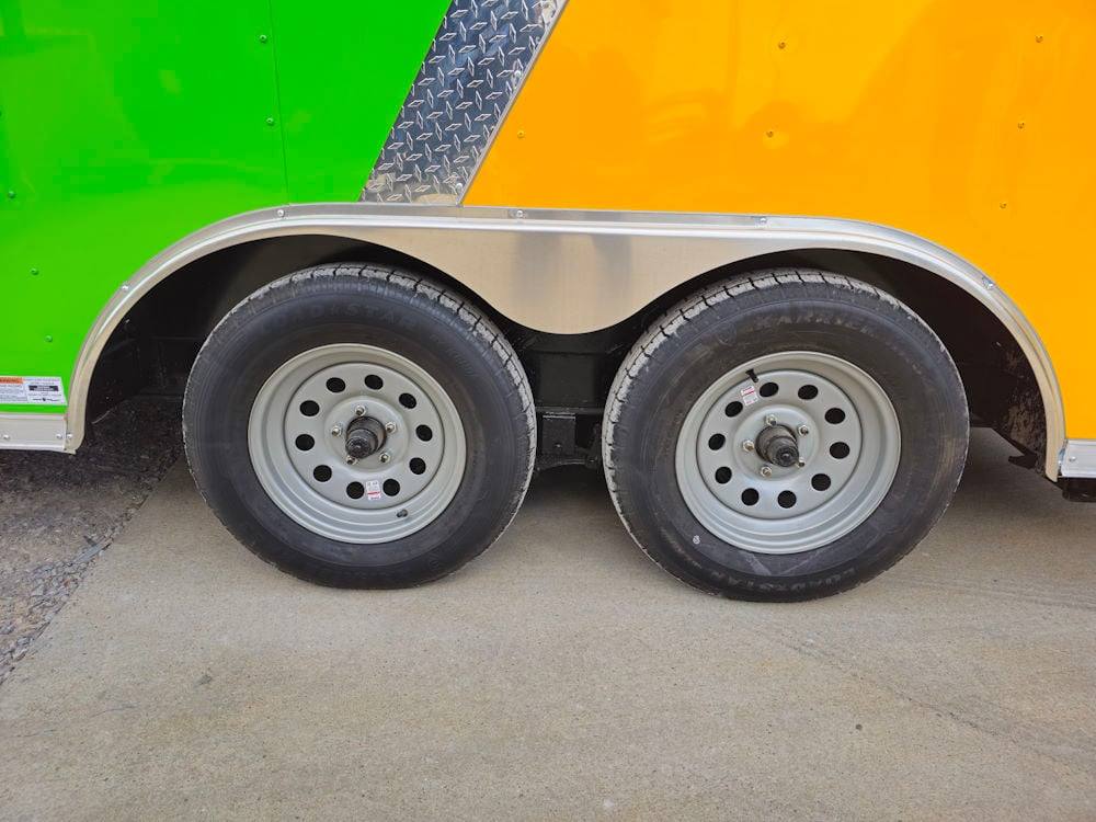 8.5' X 14' Lime Green and Yellow Concession Lemonade Beverage Trailer