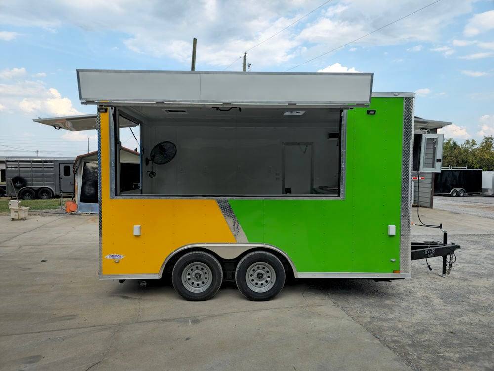 8.5' X 14' Lime Green and Yellow Concession Lemonade Beverage Trailer