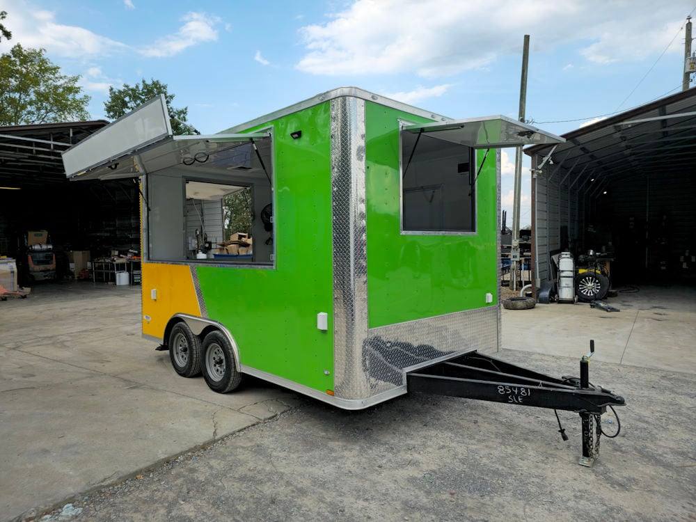 8.5' X 14' Lime Green and Yellow Concession Lemonade Beverage Trailer