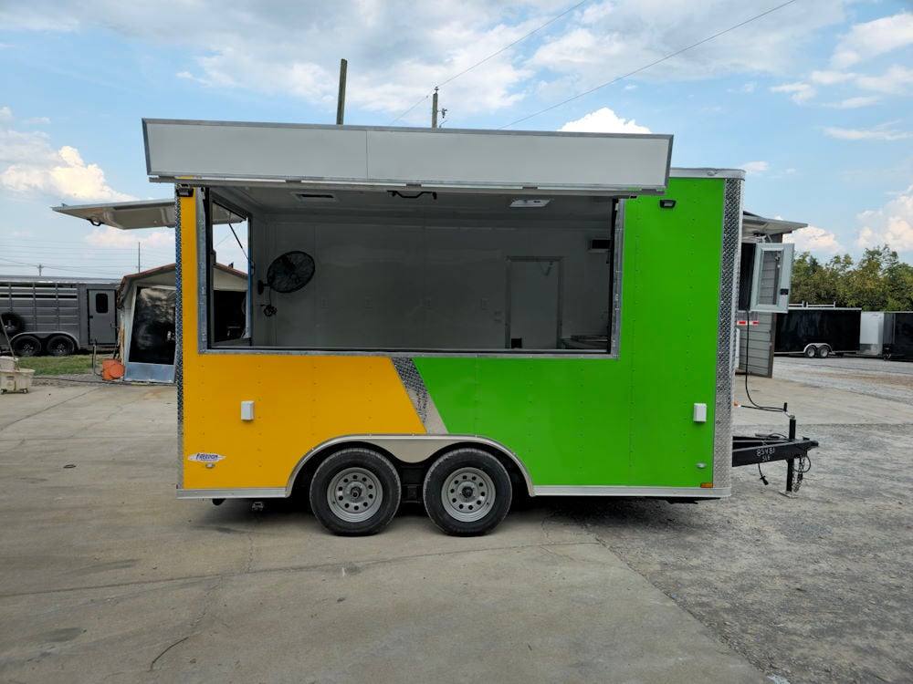 8.5' X 14' Lime Green and Yellow Concession Lemonade Beverage Trailer