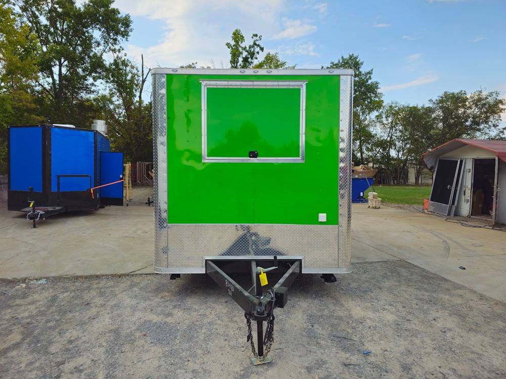 8.5' X 14' Lime Green and Yellow Concession Lemonade Beverage Trailer