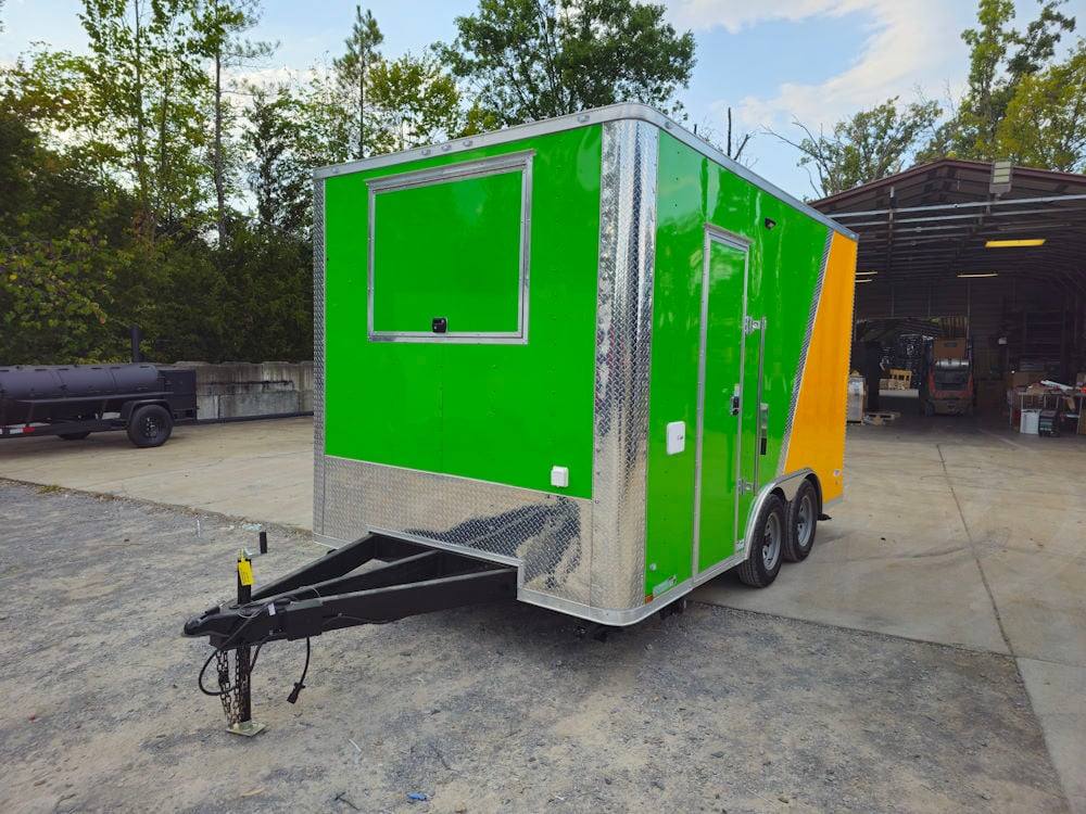 8.5' X 14' Lime Green and Yellow Concession Lemonade Beverage Trailer