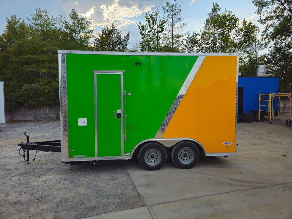 8.5' X 14' Lime Green and Yellow Concession Lemonade Beverage Trailer