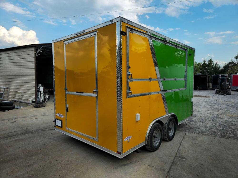 8.5' X 14' Lime Green and Yellow Concession Lemonade Beverage Trailer