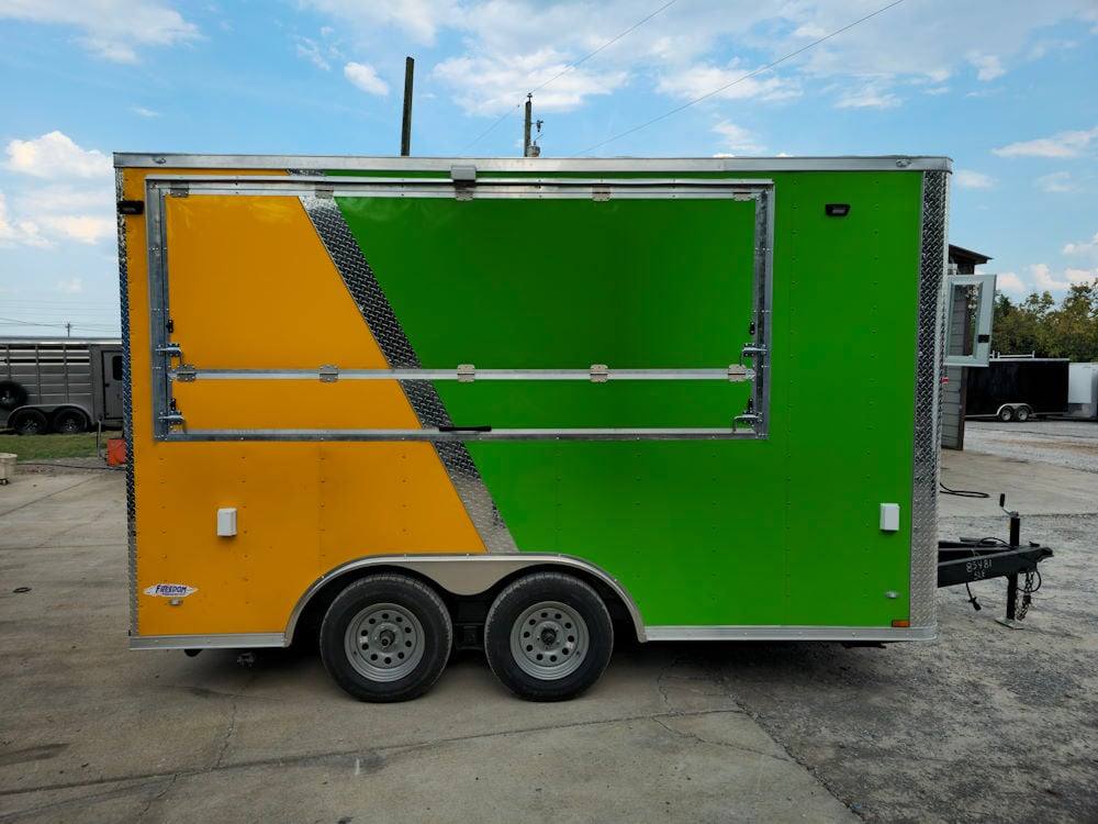 8.5' X 14' Lime Green and Yellow Concession Lemonade Beverage Trailer