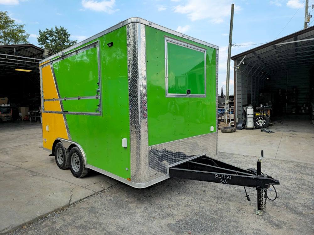 8.5' X 14' Lime Green and Yellow Concession Lemonade Beverage Trailer
