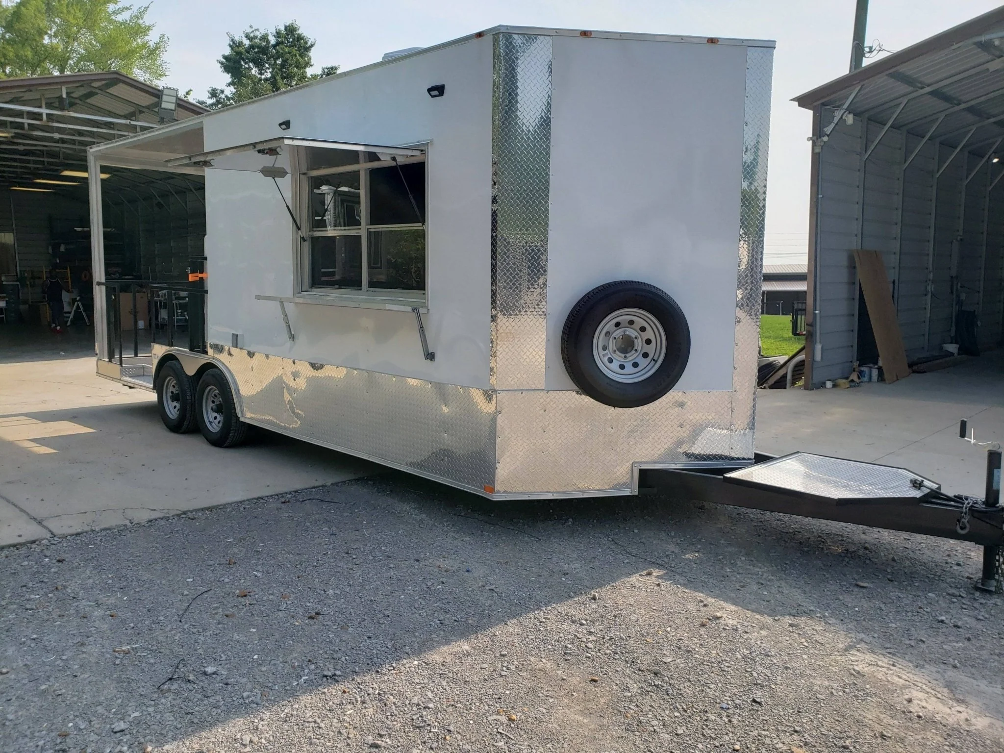 612-8.5-x-22-white-porch-style-food-vending-concession-trailer-with-appliances-1.webp 8.5' x 22' White Porch Style Food Vending Concession Trailer with Appliances