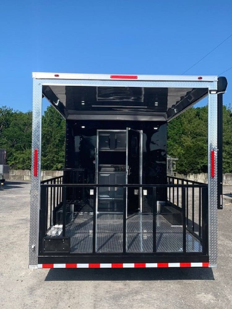 624-8.5-x-24-black-bbq-porch-concession-food-trailer-4.jpg 8.5' x 24' Black BBQ Porch Concession Food Trailer