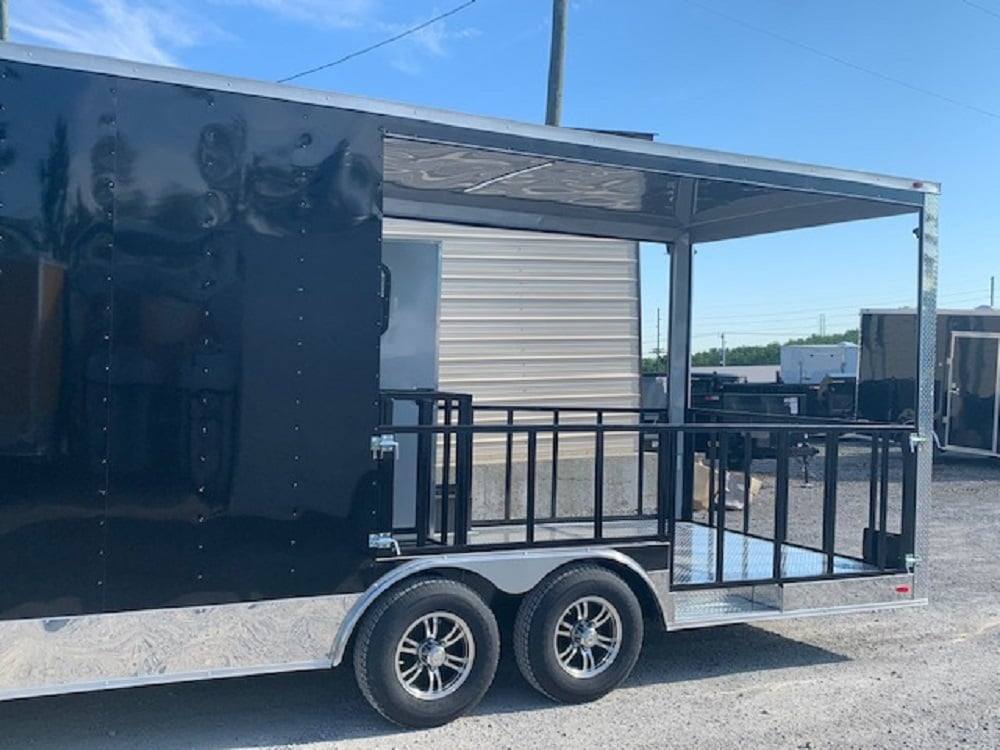 624-8.5-x-24-black-bbq-porch-concession-food-trailer-8.jpg 8.5' x 24' Black BBQ Porch Concession Food Trailer