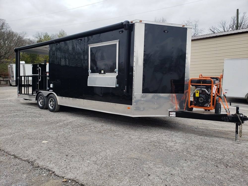 625-8.5-x-24-black-bbq-porch-concession-food-trailer-with-appliances-1.jpg 8.5' x 24' Black BBQ Porch Concession Food Trailer With Appliances