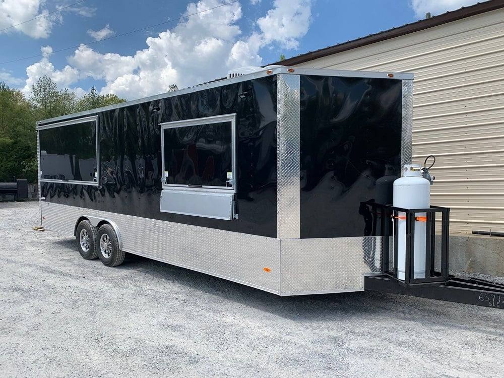 626-8.5-x-24-black-bbq-porch-concession-food-trailer-with-appliances-1.jpg 8.5' x 24' Black BBQ Porch Concession Food Trailer with Appliances