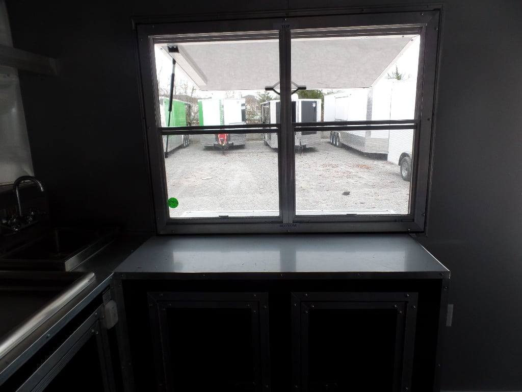 627-8.5-x-24-black-bbq-porch-style-concession-food-trailer-10.jpg 8.5' x 24' Black BBQ Porch Style Concession Food Trailer