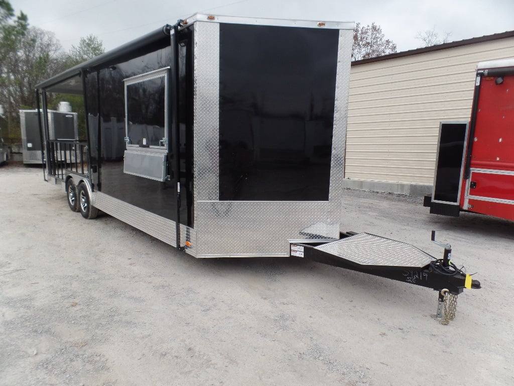 627-8.5-x-24-black-bbq-porch-style-concession-food-trailer-11.jpg 8.5' x 24' Black BBQ Porch Style Concession Food Trailer