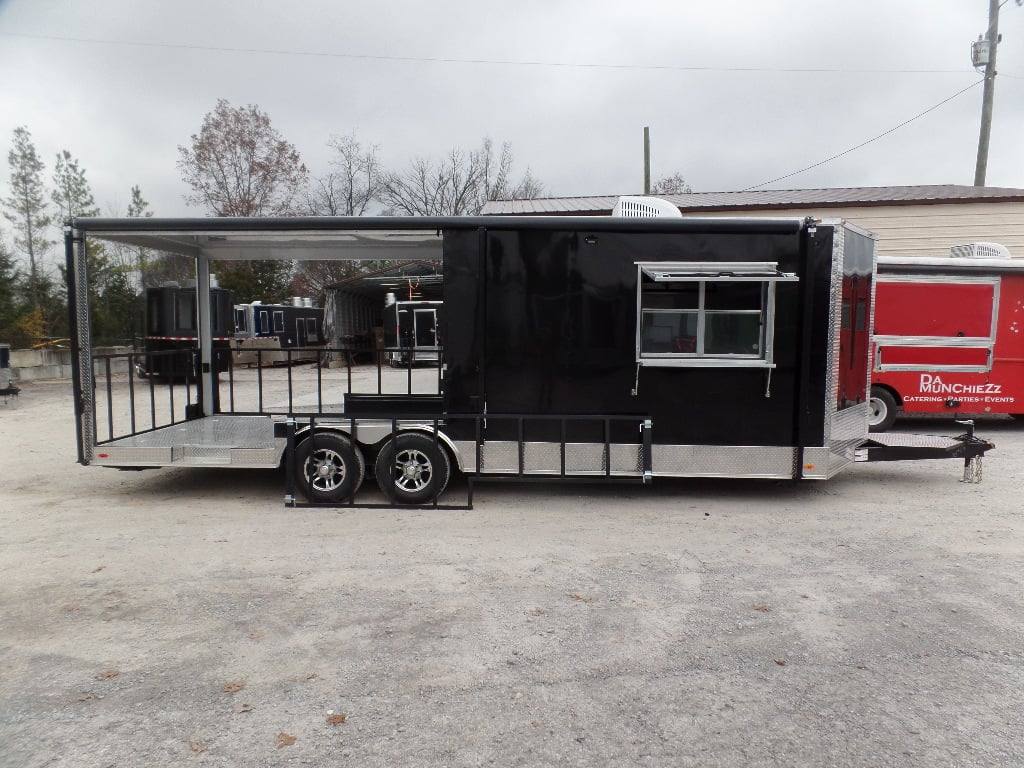 627-8.5-x-24-black-bbq-porch-style-concession-food-trailer-13.jpg 8.5' x 24' Black BBQ Porch Style Concession Food Trailer