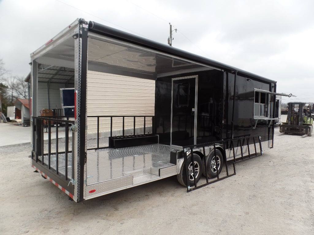 627-8.5-x-24-black-bbq-porch-style-concession-food-trailer-16.jpg 8.5' x 24' Black BBQ Porch Style Concession Food Trailer