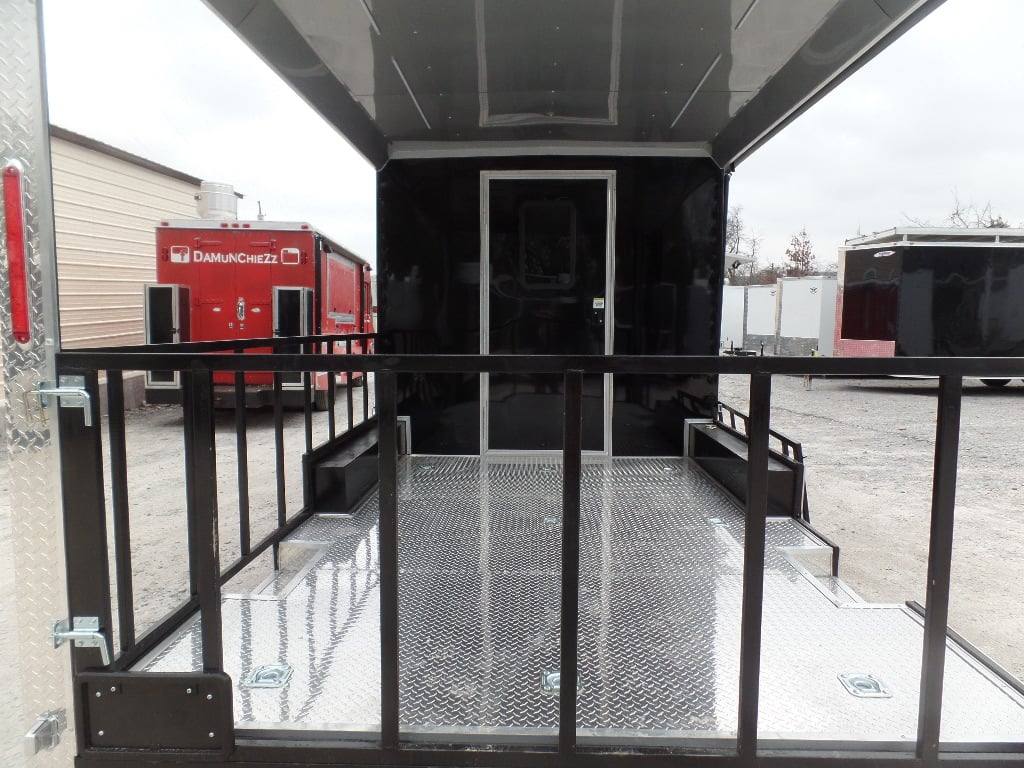 627-8.5-x-24-black-bbq-porch-style-concession-food-trailer-19.jpg 8.5' x 24' Black BBQ Porch Style Concession Food Trailer