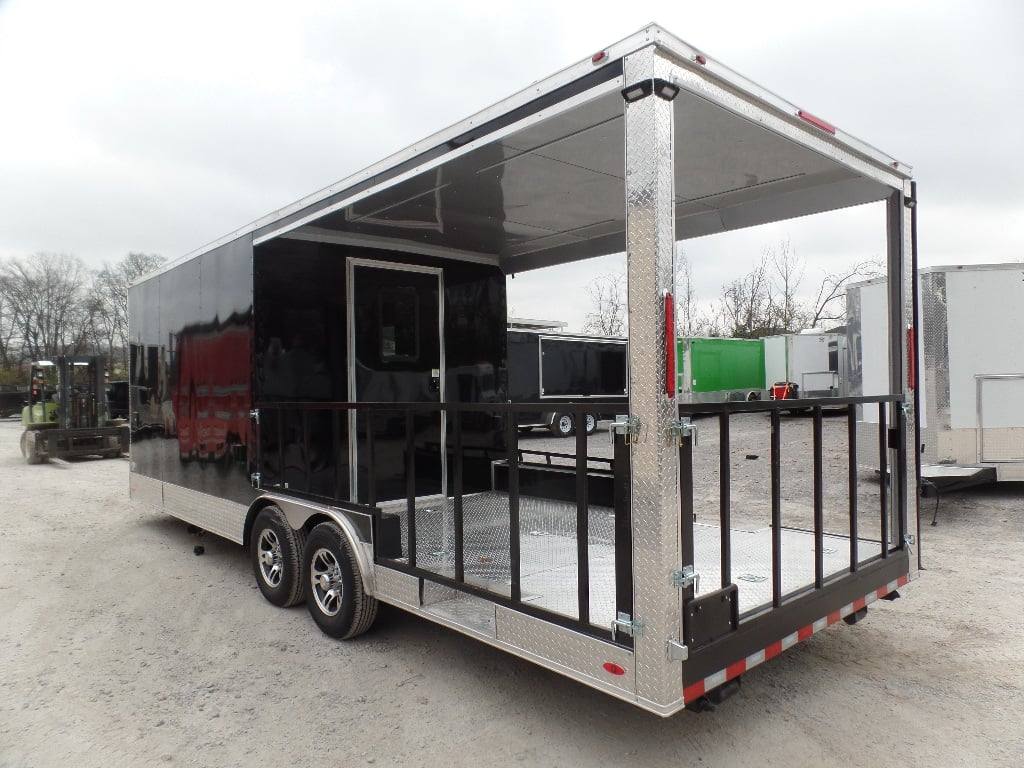 627-8.5-x-24-black-bbq-porch-style-concession-food-trailer-20.jpg 8.5' x 24' Black BBQ Porch Style Concession Food Trailer