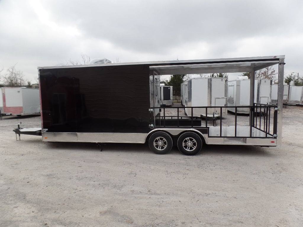 627-8.5-x-24-black-bbq-porch-style-concession-food-trailer-23.jpg 8.5' x 24' Black BBQ Porch Style Concession Food Trailer