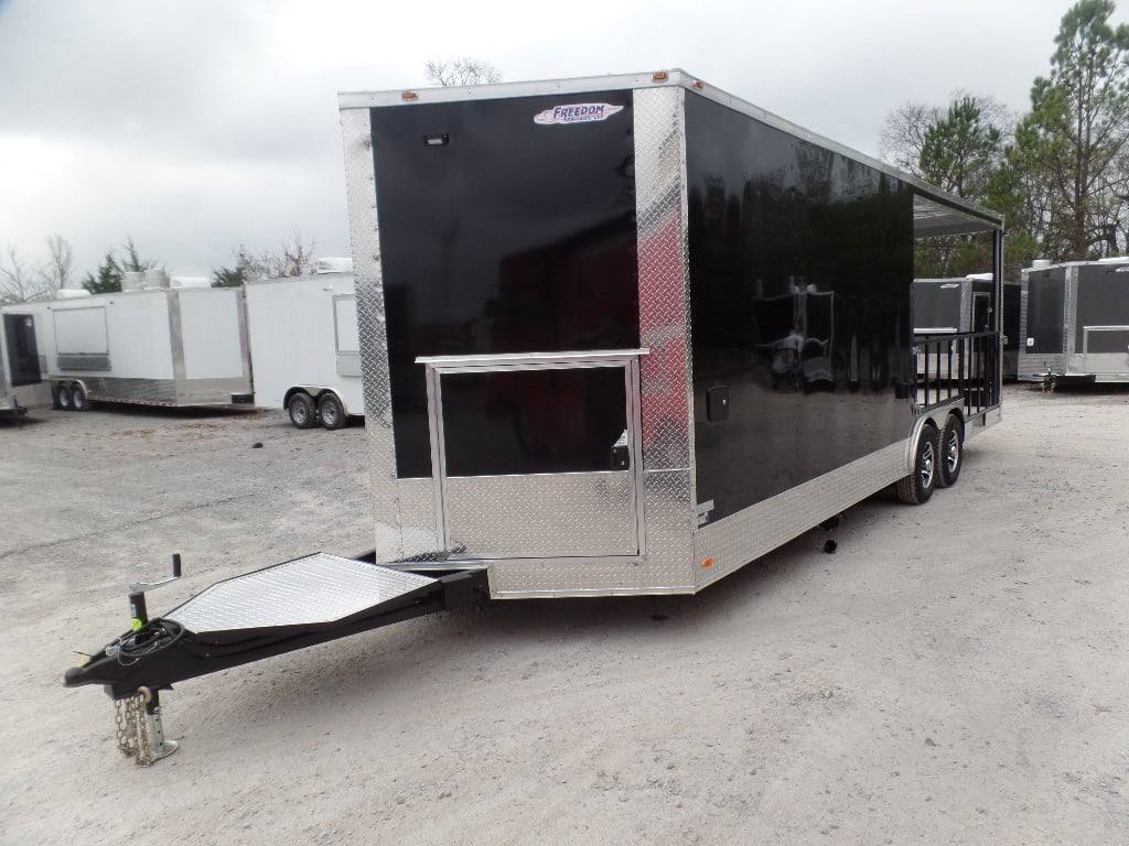 627-8.5-x-24-black-bbq-porch-style-concession-food-trailer-26.jpg 8.5' x 24' Black BBQ Porch Style Concession Food Trailer