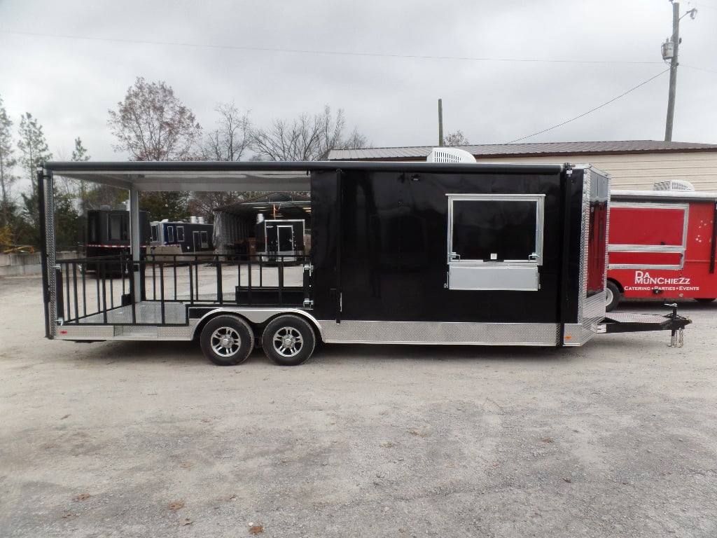 627-8.5-x-24-black-bbq-porch-style-concession-food-trailer-3.jpg 8.5' x 24' Black BBQ Porch Style Concession Food Trailer