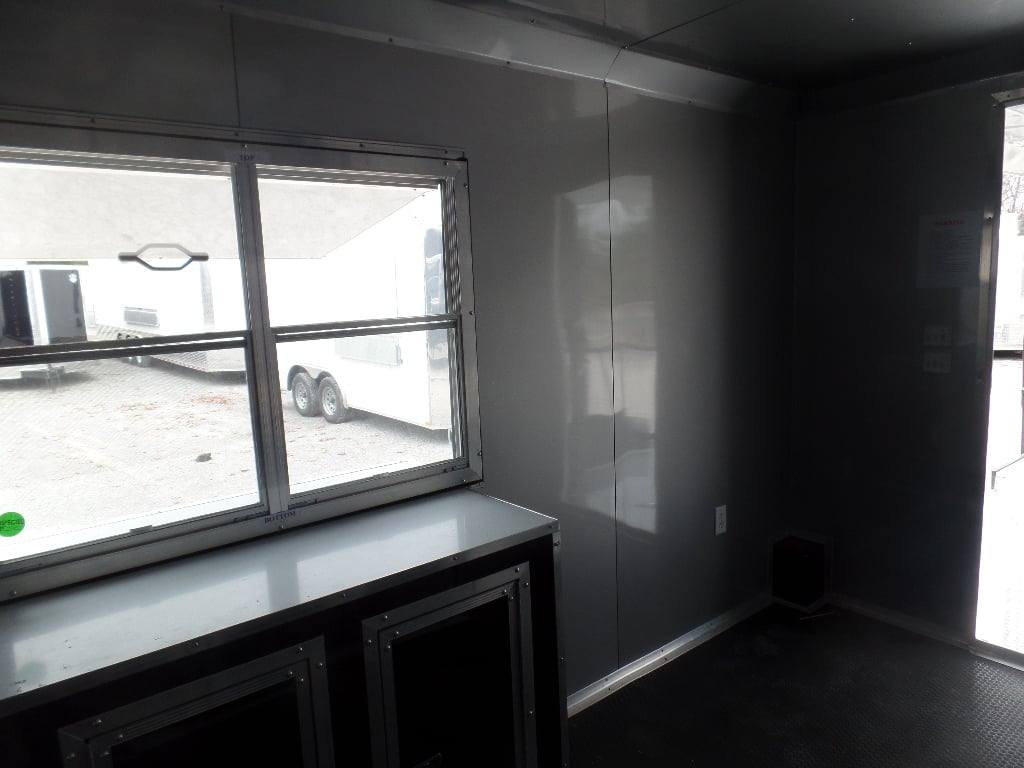 627-8.5-x-24-black-bbq-porch-style-concession-food-trailer-5.jpg 8.5' x 24' Black BBQ Porch Style Concession Food Trailer