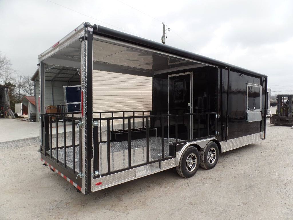 627-8.5-x-24-black-bbq-porch-style-concession-food-trailer-6.jpg 8.5' x 24' Black BBQ Porch Style Concession Food Trailer