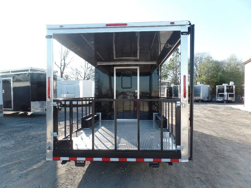 628-8.5-x-24-black-bbq-porch-style-concession-food-trailer-with-appliances-12.jpg 8.5' x 24' Black BBQ Porch Style Concession Food Trailer With Appliances