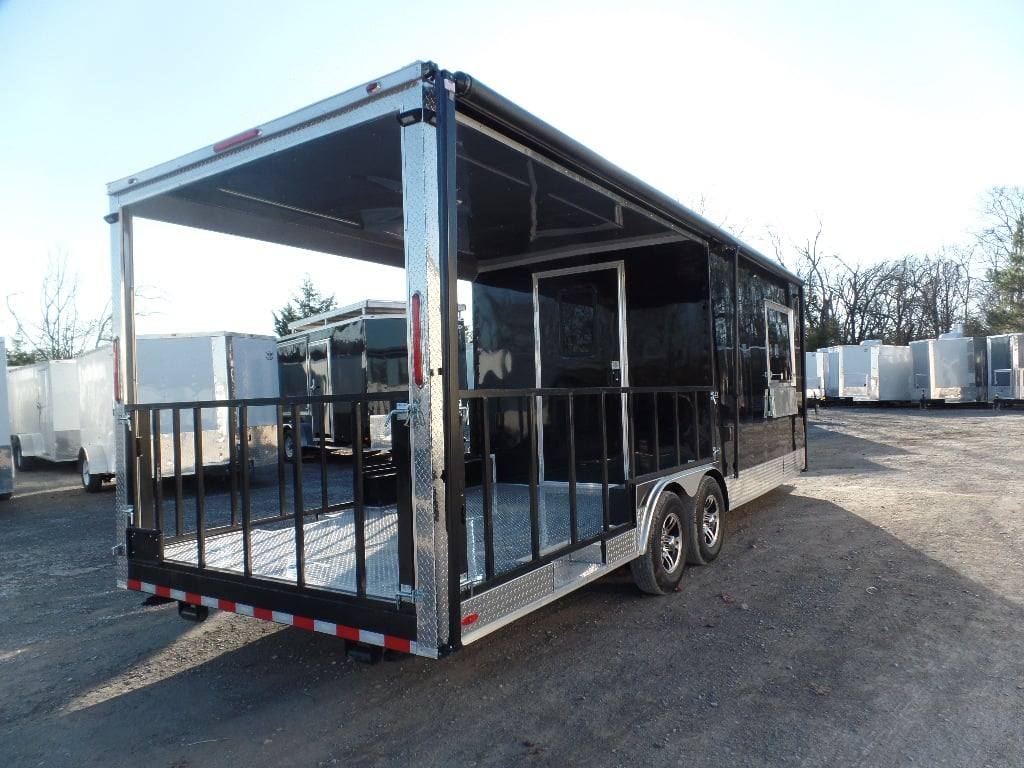 628-8.5-x-24-black-bbq-porch-style-concession-food-trailer-with-appliances-2.jpg 8.5' x 24' Black BBQ Porch Style Concession Food Trailer With Appliances