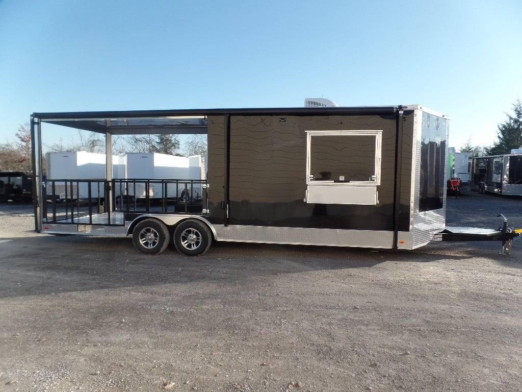 628-8.5-x-24-black-bbq-porch-style-concession-food-trailer-with-appliances-30.jpg 8.5' x 24' Black BBQ Porch Style Concession Food Trailer With Appliances