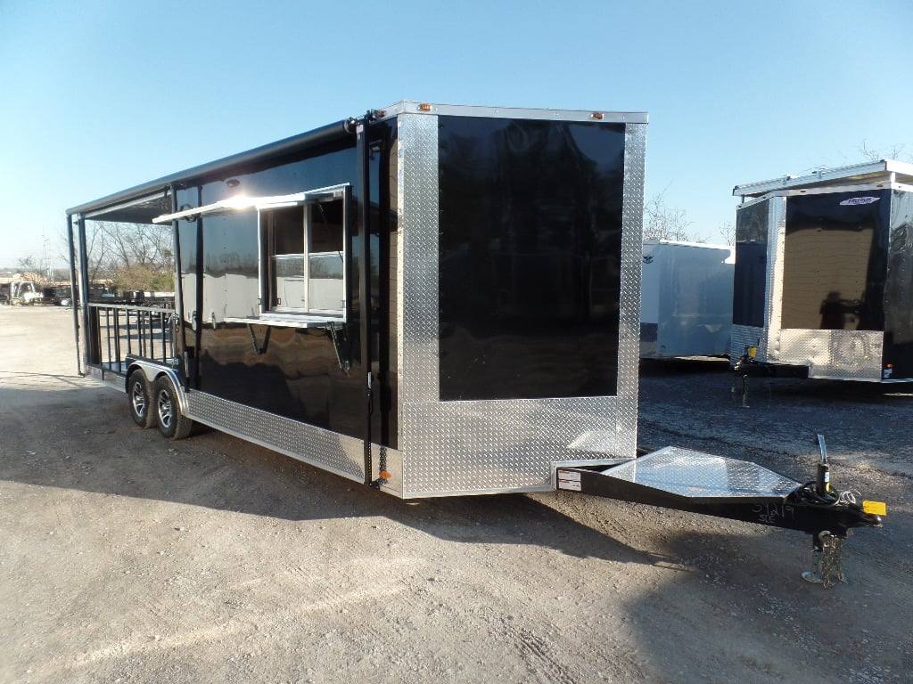 628-8.5-x-24-black-bbq-porch-style-concession-food-trailer-with-appliances-4.jpg 8.5' x 24' Black BBQ Porch Style Concession Food Trailer With Appliances