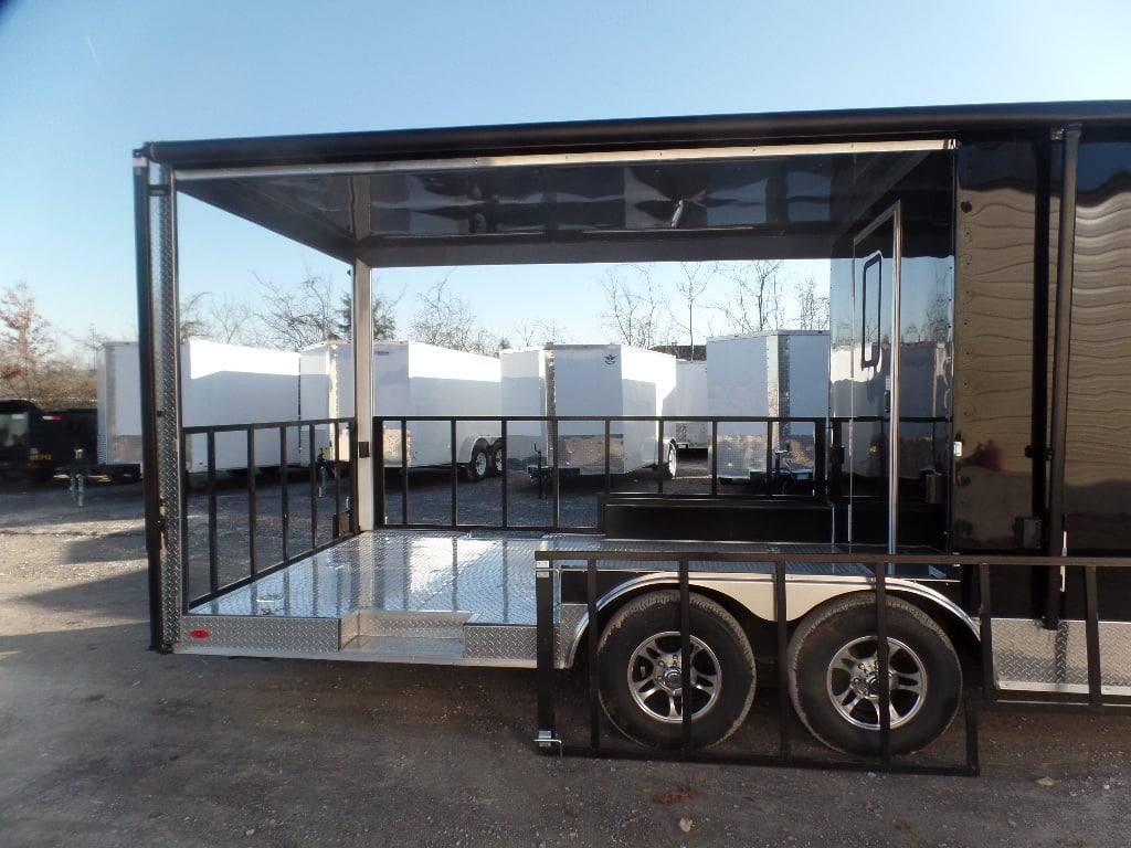 628-8.5-x-24-black-bbq-porch-style-concession-food-trailer-with-appliances-5.jpg 8.5' x 24' Black BBQ Porch Style Concession Food Trailer With Appliances