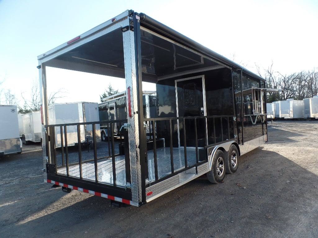 628-8.5-x-24-black-bbq-porch-style-concession-food-trailer-with-appliances-9.jpg 8.5' x 24' Black BBQ Porch Style Concession Food Trailer With Appliances