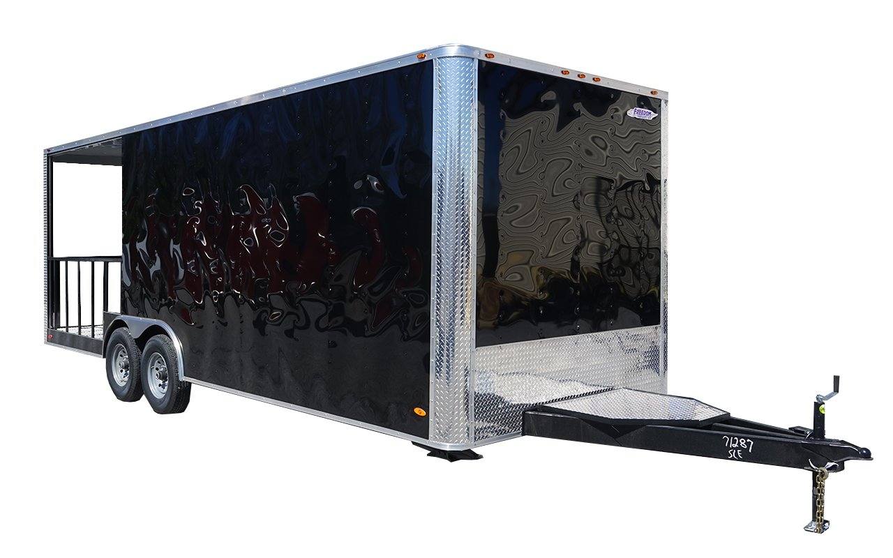 629-8.5-x-24-black-bbq-porch-style-concession-trailer-1.jpg 8.5' x 24' Black BBQ Porch Style Concession Trailer