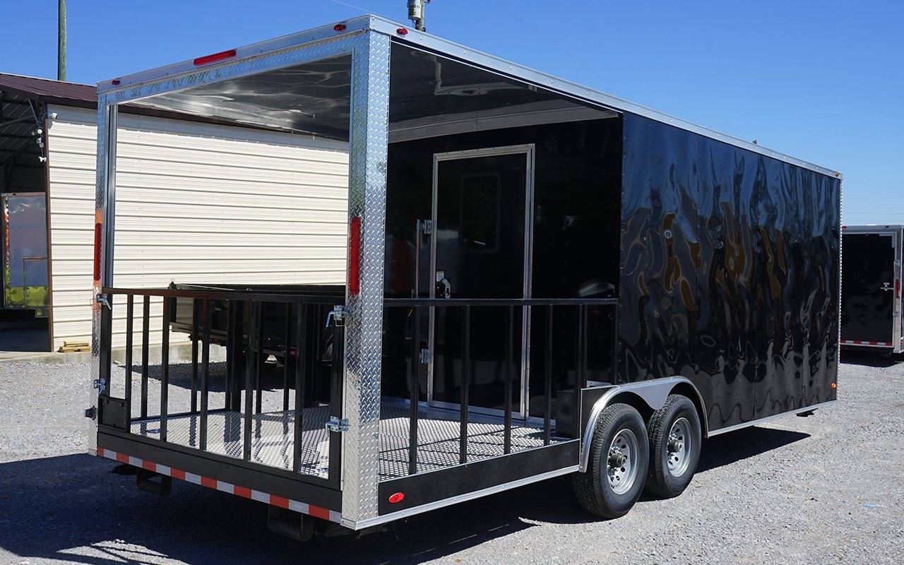 629-8.5-x-24-black-bbq-porch-style-concession-trailer-4.jpg 8.5' x 24' Black BBQ Porch Style Concession Trailer