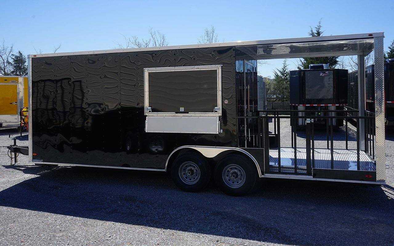 629-8.5-x-24-black-bbq-porch-style-concession-trailer-6.jpg 8.5' x 24' Black BBQ Porch Style Concession Trailer