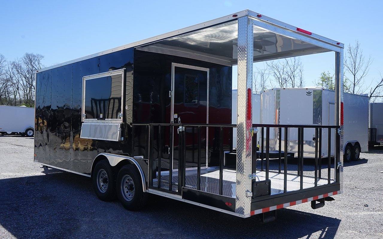 629-8.5-x-24-black-bbq-porch-style-concession-trailer-7.jpg 8.5' x 24' Black BBQ Porch Style Concession Trailer