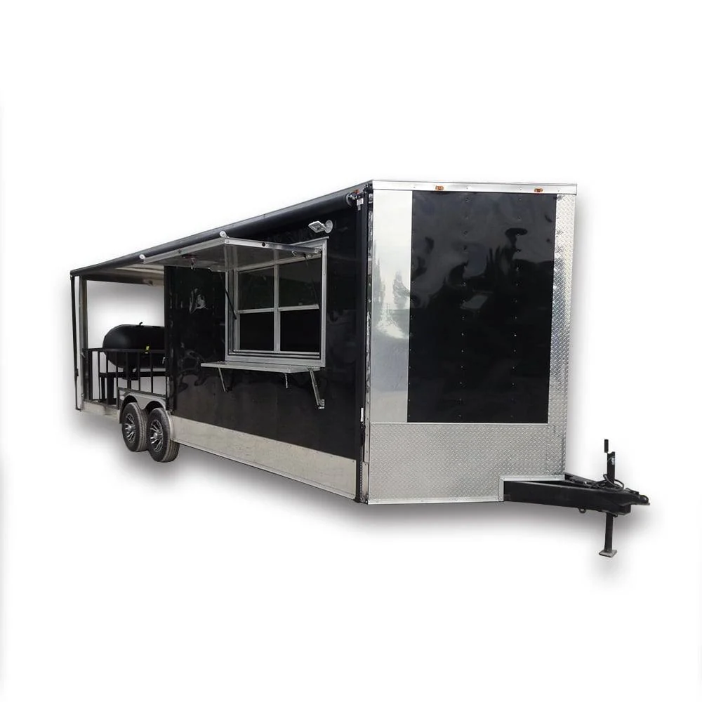 638-8.5-x-24-black-porch-bbq-concession-food-trailer-with-appliances-1.webp 8.5' x 24' Black Porch BBQ Concession Food Trailer With Appliances