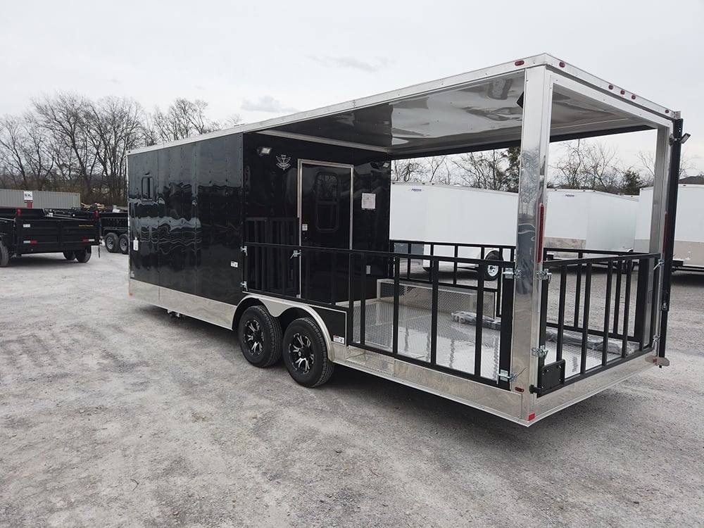 639-8.5-x-24-black-porch-style-bbq-concession-food-trailer-12.jpg 8.5' x 24' Black Porch Style BBQ Concession Food Trailer