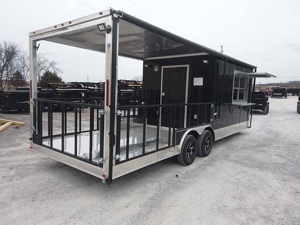 639-8.5-x-24-black-porch-style-bbq-concession-food-trailer-15.jpg 8.5' x 24' Black Porch Style BBQ Concession Food Trailer