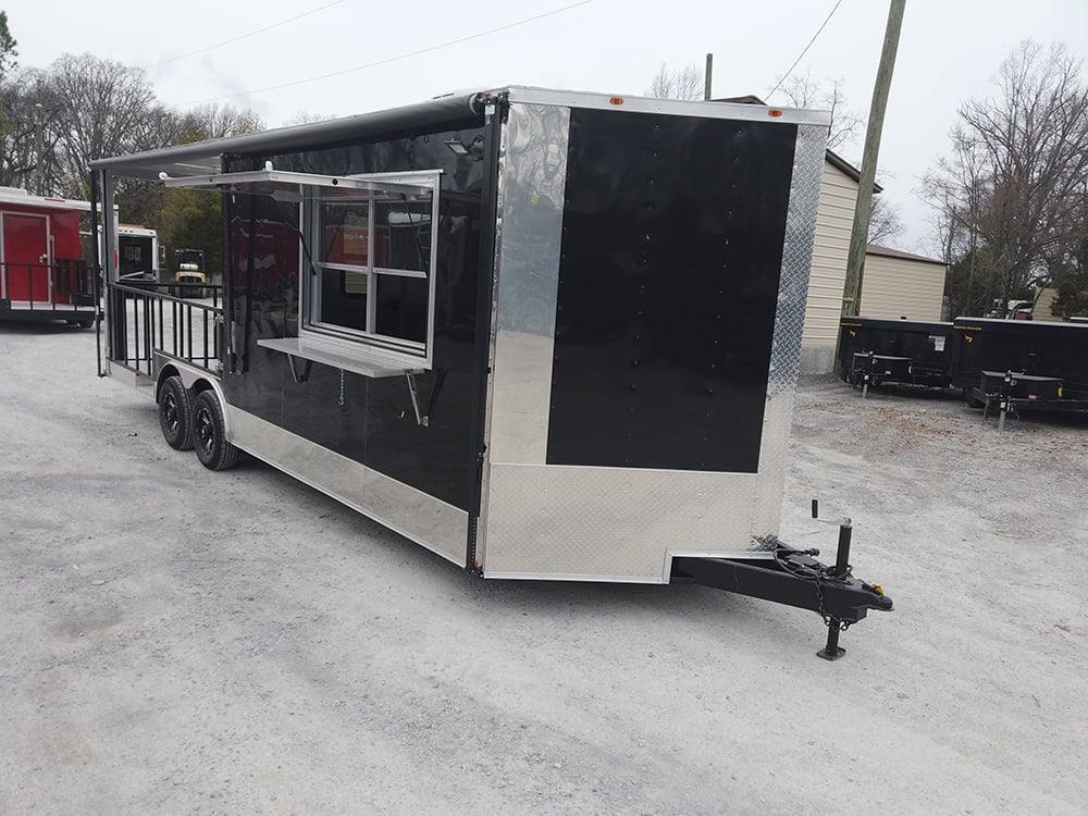 639-8.5-x-24-black-porch-style-bbq-concession-food-trailer-3.jpg 8.5' x 24' Black Porch Style BBQ Concession Food Trailer