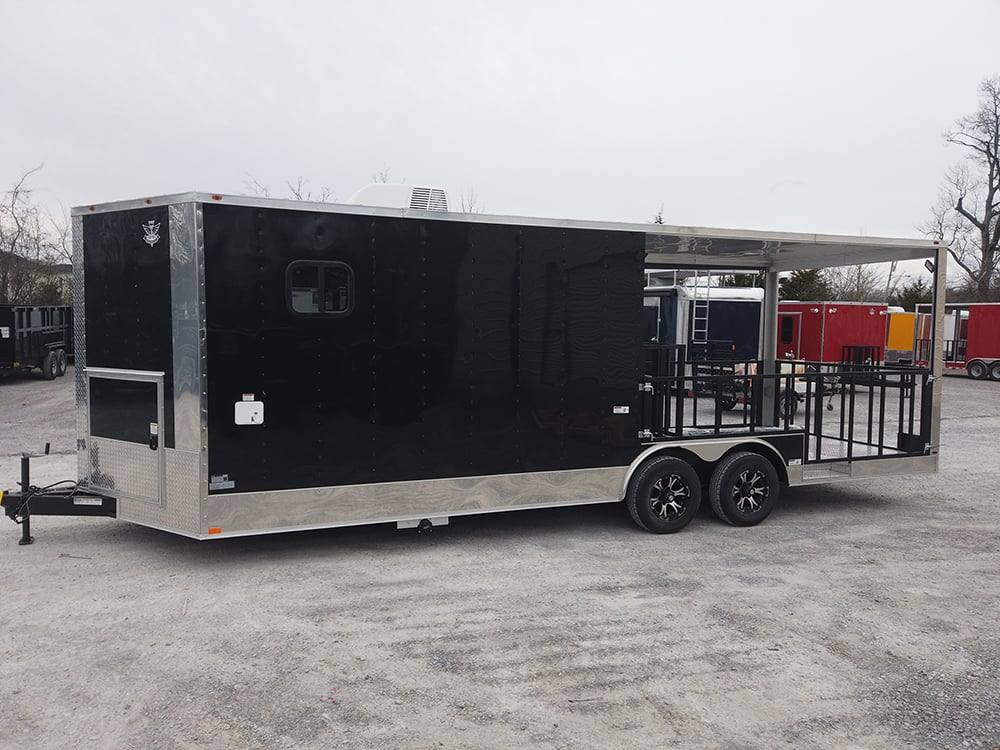 639-8.5-x-24-black-porch-style-bbq-concession-food-trailer-9.jpg 8.5' x 24' Black Porch Style BBQ Concession Food Trailer