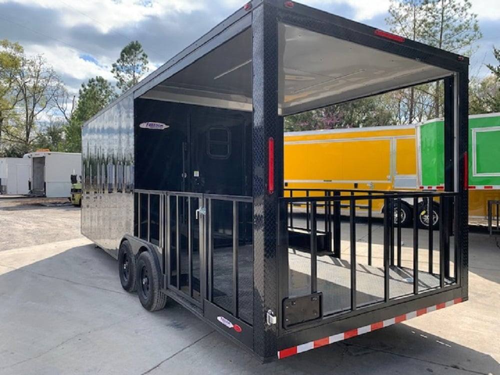 640-8.5-x-24-black-porch-style-bbq-concession-food-trailer-2.jpg 8.5' x 24' Black Porch Style BBQ Concession Food Trailer