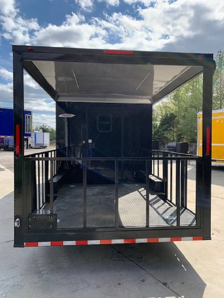 640-8.5-x-24-black-porch-style-bbq-concession-food-trailer-5.jpg 8.5' x 24' Black Porch Style BBQ Concession Food Trailer