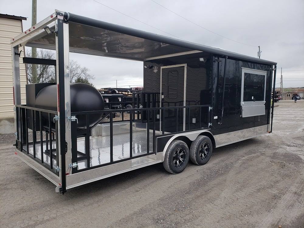 641-8.5-x-24-black-porch-style-bbq-vending-food-trailer-with-appliances-13.jpg 8.5' x 24' Black Porch Style BBQ Vending Food Trailer with Appliances