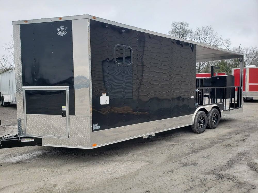 641-8.5-x-24-black-porch-style-bbq-vending-food-trailer-with-appliances-3.jpg 8.5' x 24' Black Porch Style BBQ Vending Food Trailer with Appliances