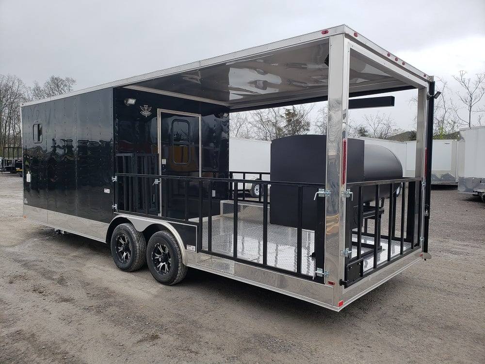 641-8.5-x-24-black-porch-style-bbq-vending-food-trailer-with-appliances-7.jpg 8.5' x 24' Black Porch Style BBQ Vending Food Trailer with Appliances