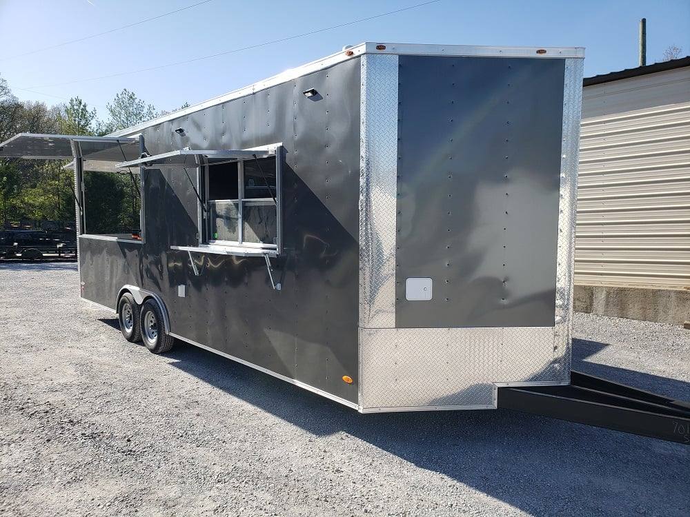 650-8.5-x-24-charcoal-gray-bbq-porch-concession-trailer-with-restroom-10.jpg 8.5' x 24' Charcoal Gray BBQ Porch Concession Trailer with Restroom