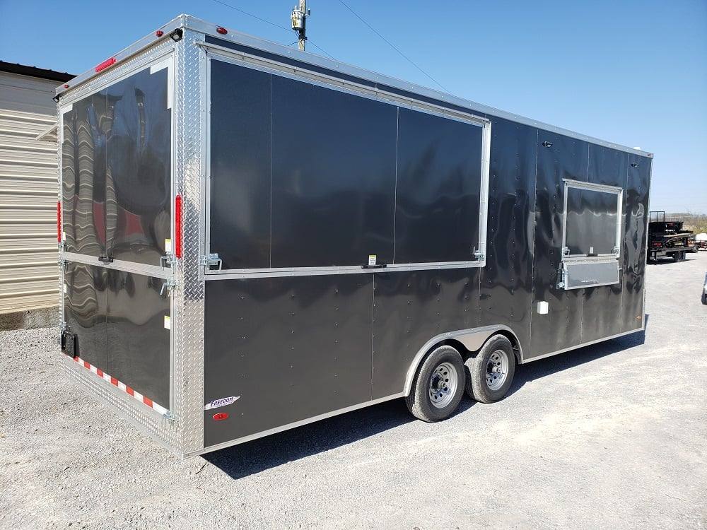 650-8.5-x-24-charcoal-gray-bbq-porch-concession-trailer-with-restroom-3.jpg 8.5' x 24' Charcoal Gray BBQ Porch Concession Trailer with Restroom